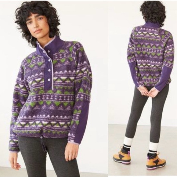 Hyba Tops - HYBA Sherpa Fleece cabincore Quarter Pullover with Raglan Sleeves sz Large